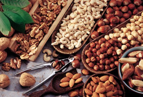 A diet for healthy hair should include some nuts.