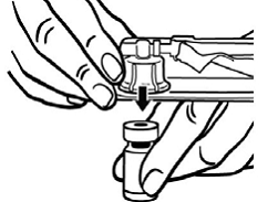 Place the blister pack containing the vial adapter firmly on the vial top - Illustration