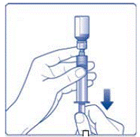 Screw the syringe onto the vial adapter on the diluent vial - Illustration Screw the syringe onto the vial adapter on the diluent vial - Illustration
