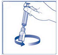 not inject the diluent directly on the TRETTEN powder to avoid foaming - Illustration not inject the diluent directly on the TRETTEN powder to avoid foaming - Illustration