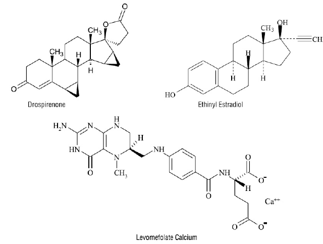 TYDEMY™ (drospirenone, ethinyl estradiol and levomefolate calcium) Structural Formula Illustration