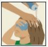 Cover your face and eyes with a towel and keep your eyes closed tightly. - Illustration