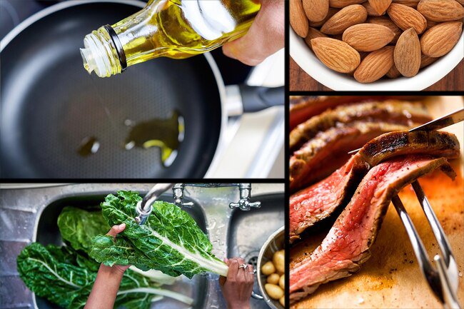 Vitamin E is an antioxidant that is found in almonds, olive oil, meat, and other foods.