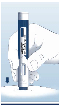 Push the pen firmly against your skin until the yellow bar has stopped moving - Illustration Push the pen firmly against your skin until the yellow bar has stopped moving - Illustration