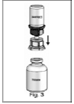 Invert the diluent vial with the Mix2Vial™ attached and push the transparent plastic cannula end of the Mix2Vial™ firmly through the stopper of the concentrate (WILATE) vial - Illustration