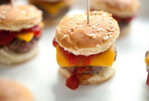 A plate of 3 sliders at lunch will account for almost half of your daily calorie allotment.