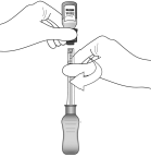 While holding the vial adapter and vial, disconnect the syringe by twisting it off of the adapter - Illustration