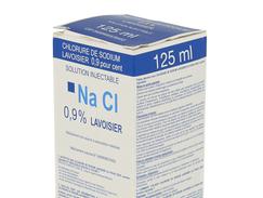 Chlorure de sodium lavoisier 0,9 pour cent, solution injectable, boîte de 1 flacon (verre) de 125 ml